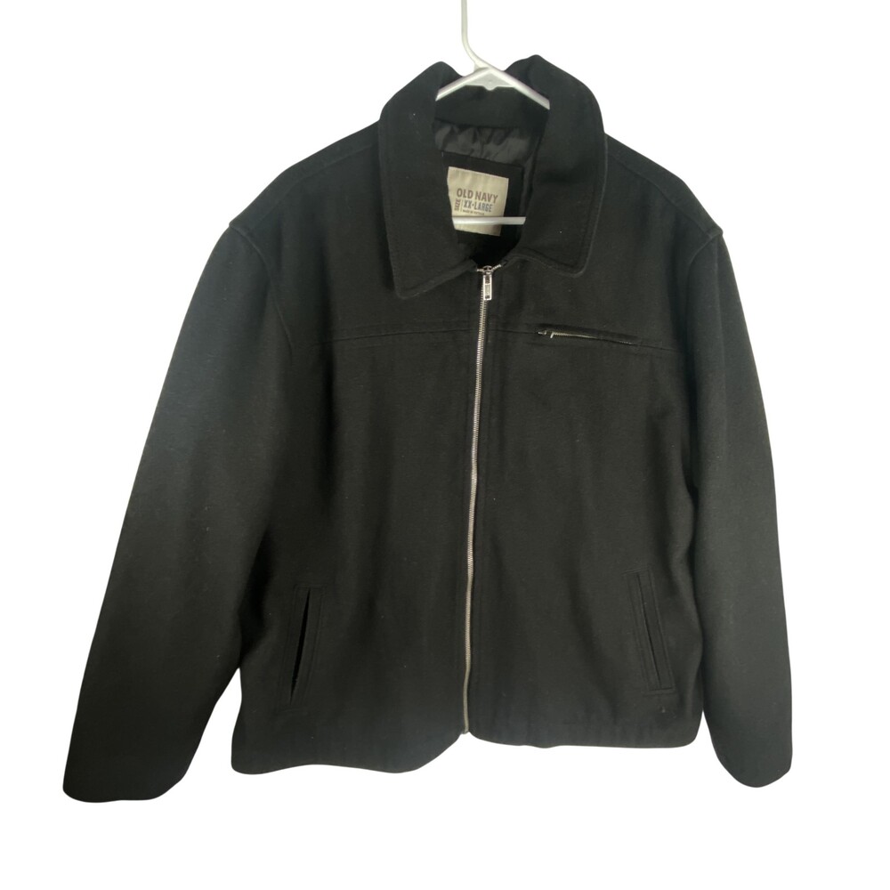 Old Navy Jacket Mens 2XL Black Wool Blend Bomber Full Zip Lined Pockets Casual